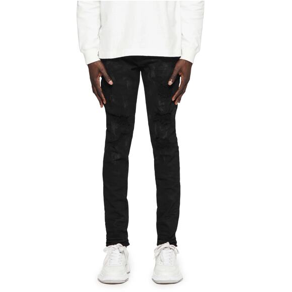 Purple Brand P001 Black Oil Spill Skinny Button Fly Distressed Jeans Size 30 - Picture 1 of 16